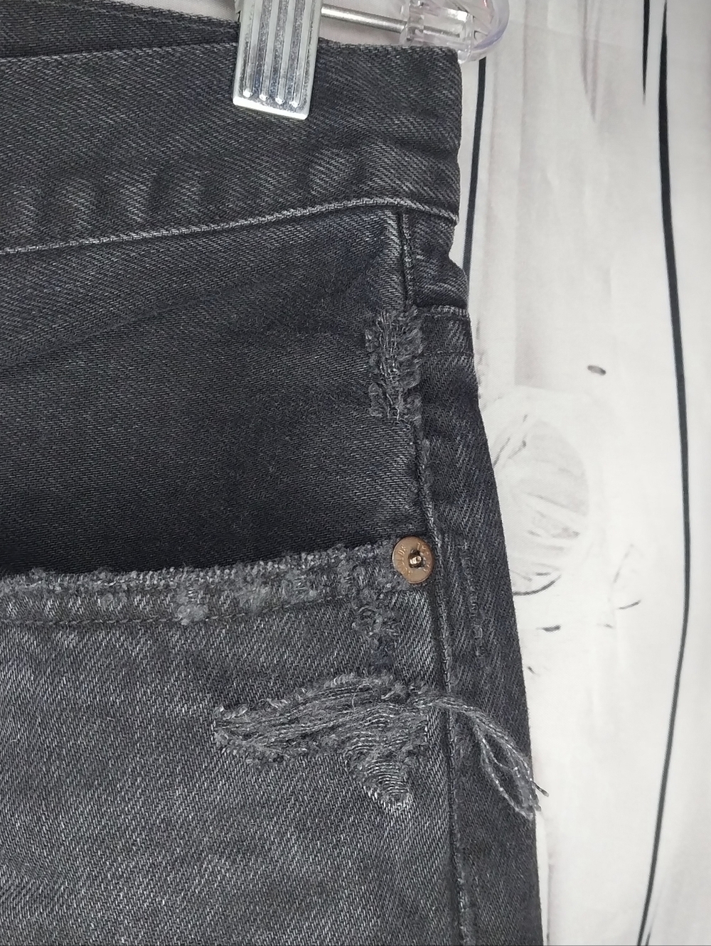 Agolde Black Distressed High-Rise Casual Straight Leg 90's Grunge Style Jeans - Picture 4 of 10